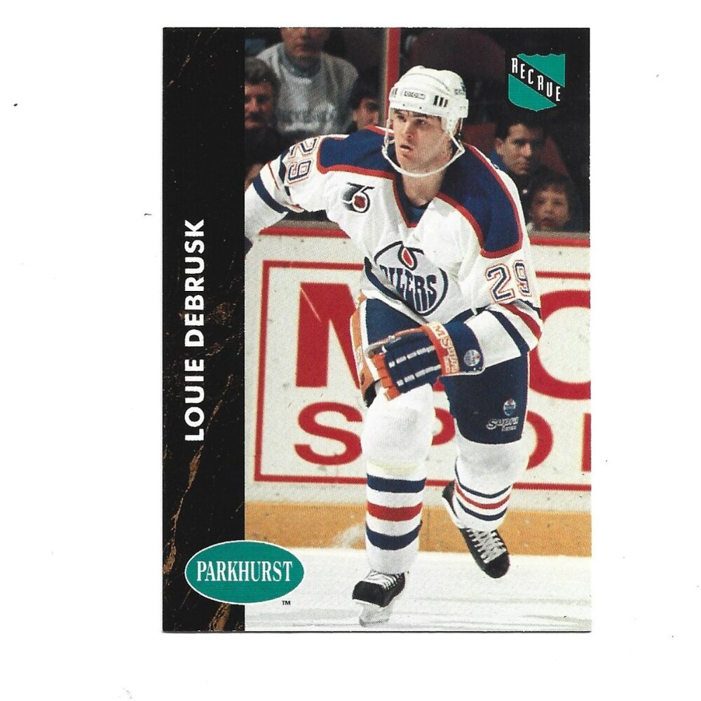 1992 French Parkhurst Louie Debrusk Edmonton Oilers Rookie Hockey Card [h82]